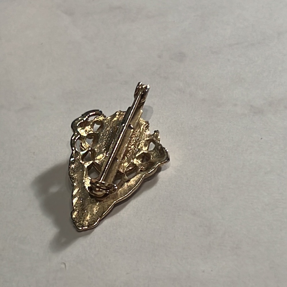 Gold & pearl gem oval jewel diamond shaped brooch lapel pin classic jewelry - Picture 5 of 6